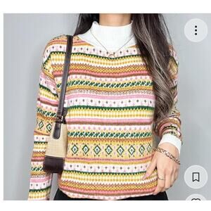 Talbots Fair Isle Sweater Pullover Womens Size Medium Long Sleeve Mock Neck